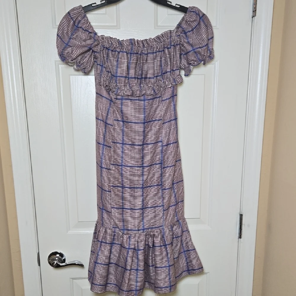 Y.SWAG SMALL & CLEVER Lil Off-Shoulder Midi Dress Naughty or Nice Plaid Flirty - Picture 6 of 10